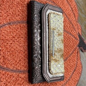 Brahmin Tan and Brown Croc-Embossed Wallet